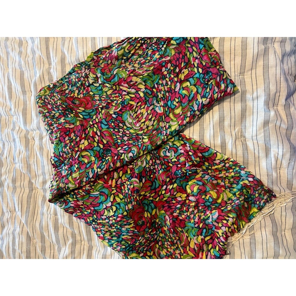Multicolor Stained Glass Mosaic Scarf with White Fringe - Picture 6 of 8